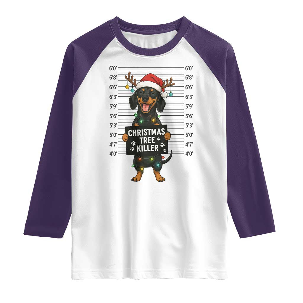 Christmas Dachshund Raglan Shirt Funny Christmas Tree Killer - Wonder Print Shop