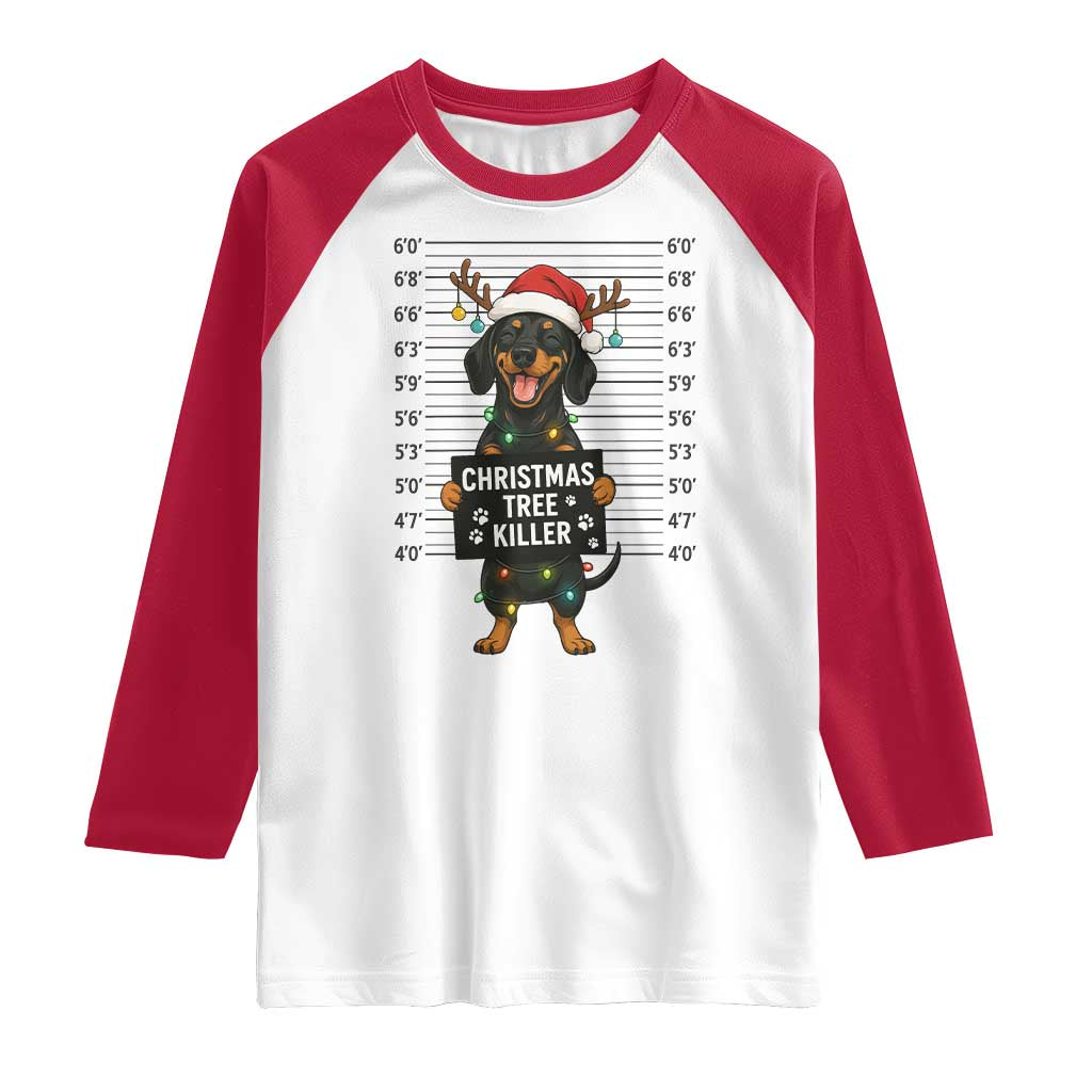 Christmas Dachshund Raglan Shirt Funny Christmas Tree Killer - Wonder Print Shop