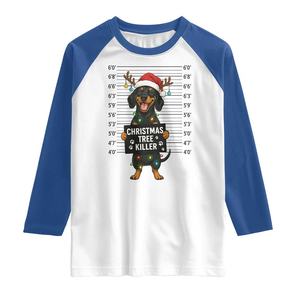 Christmas Dachshund Raglan Shirt Funny Christmas Tree Killer - Wonder Print Shop