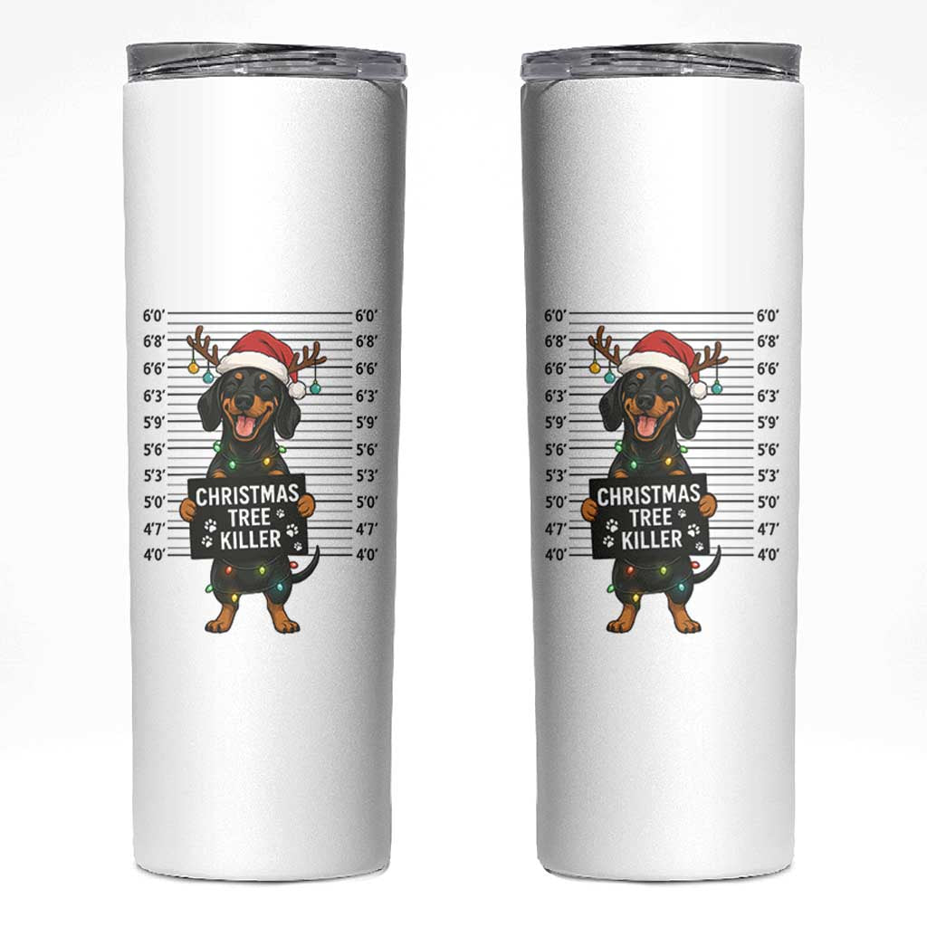 Christmas Dachshund Skinny Tumbler Funny Christmas Tree Killer