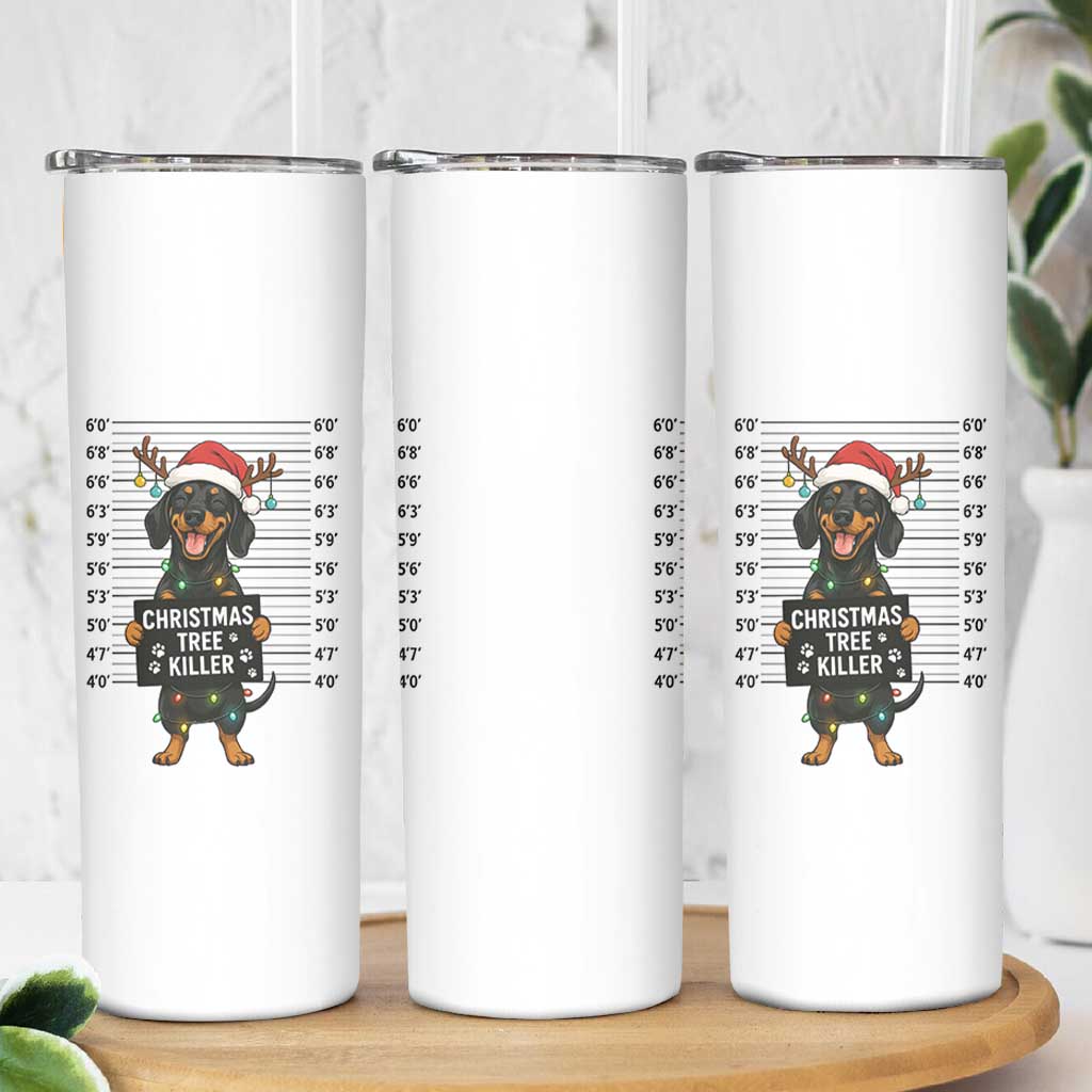 Christmas Dachshund Skinny Tumbler Funny Christmas Tree Killer