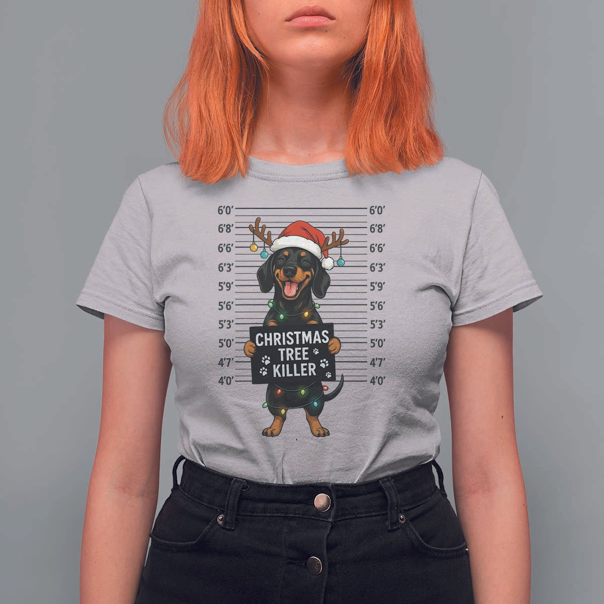 Christmas Dachshund T Shirt For Women Funny Christmas Tree Killer - Wonder Print Shop