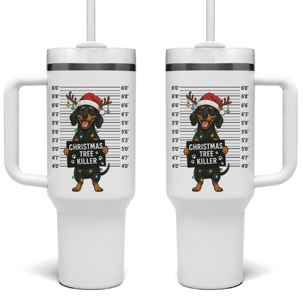 Christmas Dachshund Tumbler With Handle Funny Christmas Tree Killer