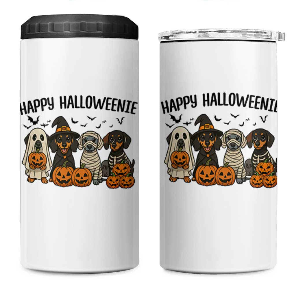 Funny Halloween Dachshund 4 in 1 Can Cooler Tumbler Happy Halloweenie