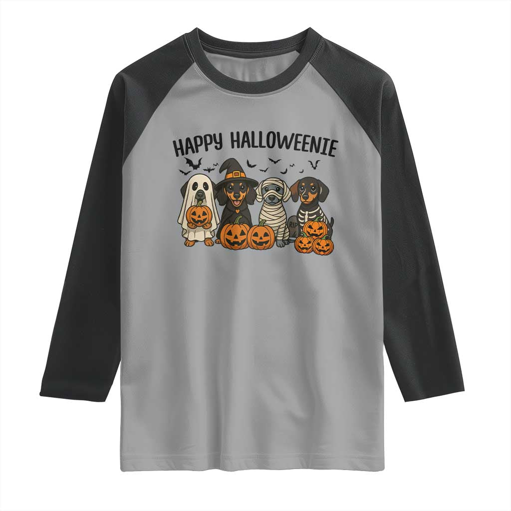 Funny Halloween Dachshund Raglan Shirt Happy Halloweenie - Wonder Print Shop