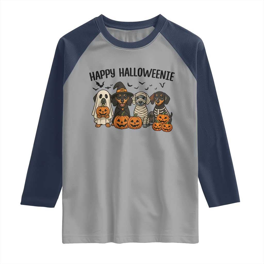 Funny Halloween Dachshund Raglan Shirt Happy Halloweenie - Wonder Print Shop