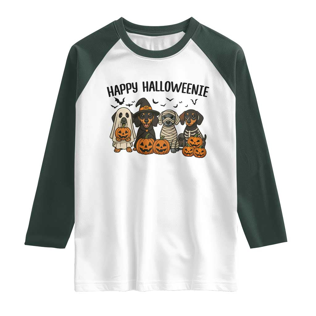 Funny Halloween Dachshund Raglan Shirt Happy Halloweenie - Wonder Print Shop