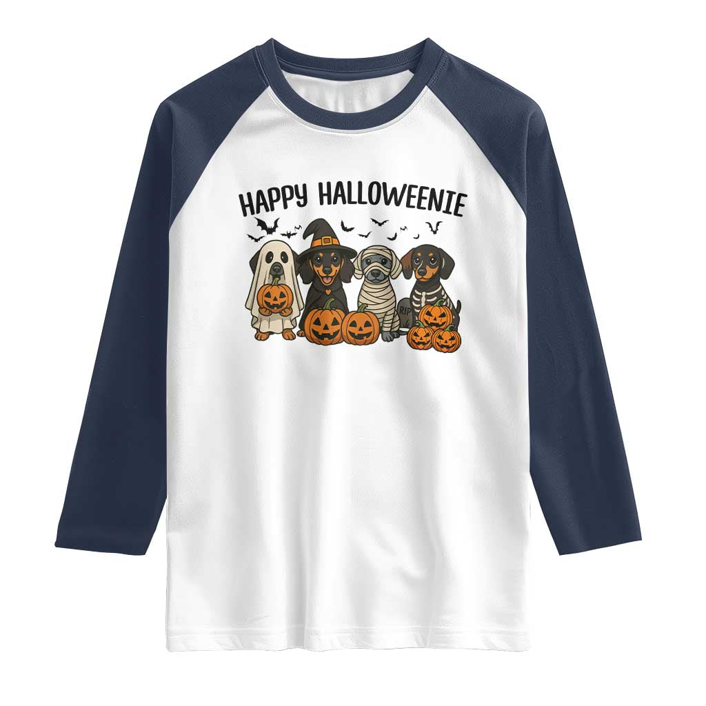 Funny Halloween Dachshund Raglan Shirt Happy Halloweenie - Wonder Print Shop