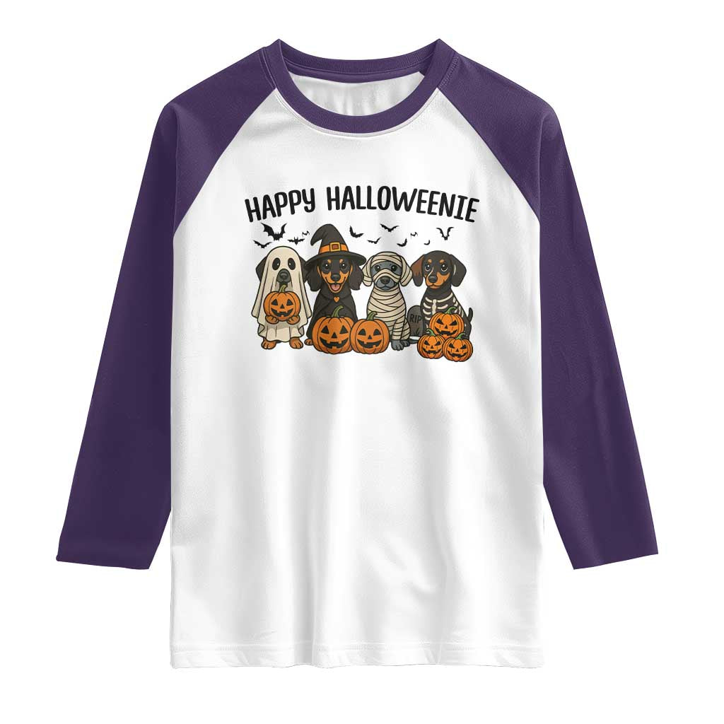 Funny Halloween Dachshund Raglan Shirt Happy Halloweenie - Wonder Print Shop