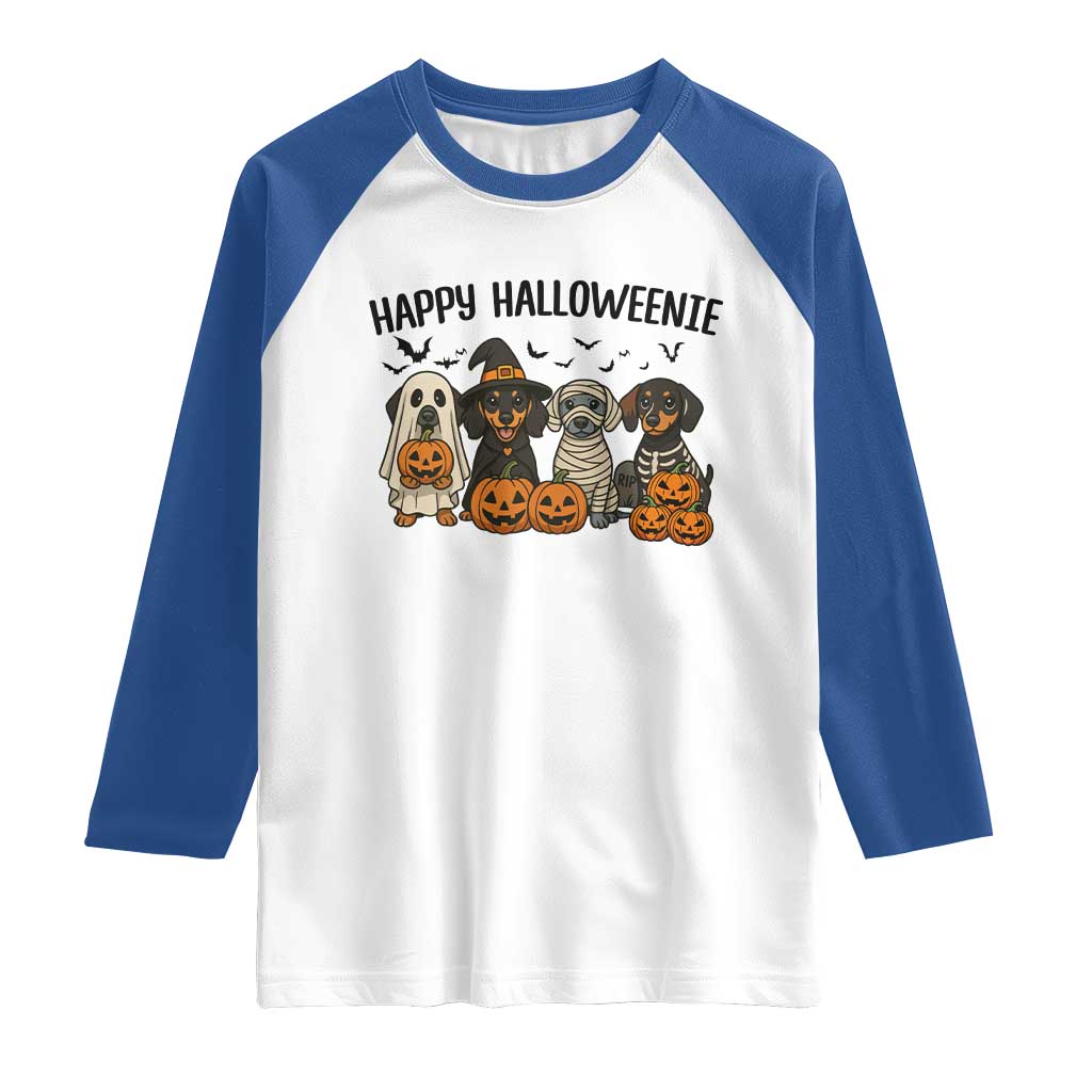 Funny Halloween Dachshund Raglan Shirt Happy Halloweenie - Wonder Print Shop