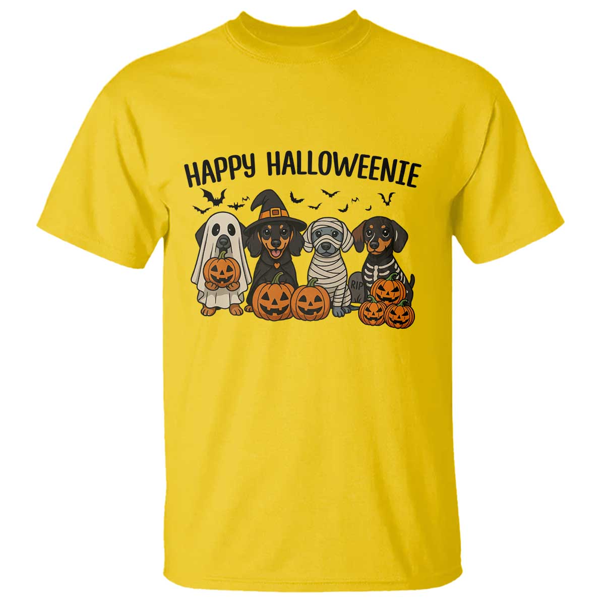 Funny Halloween Dachshund T Shirt Happy Halloweenie - Wonder Print Shop