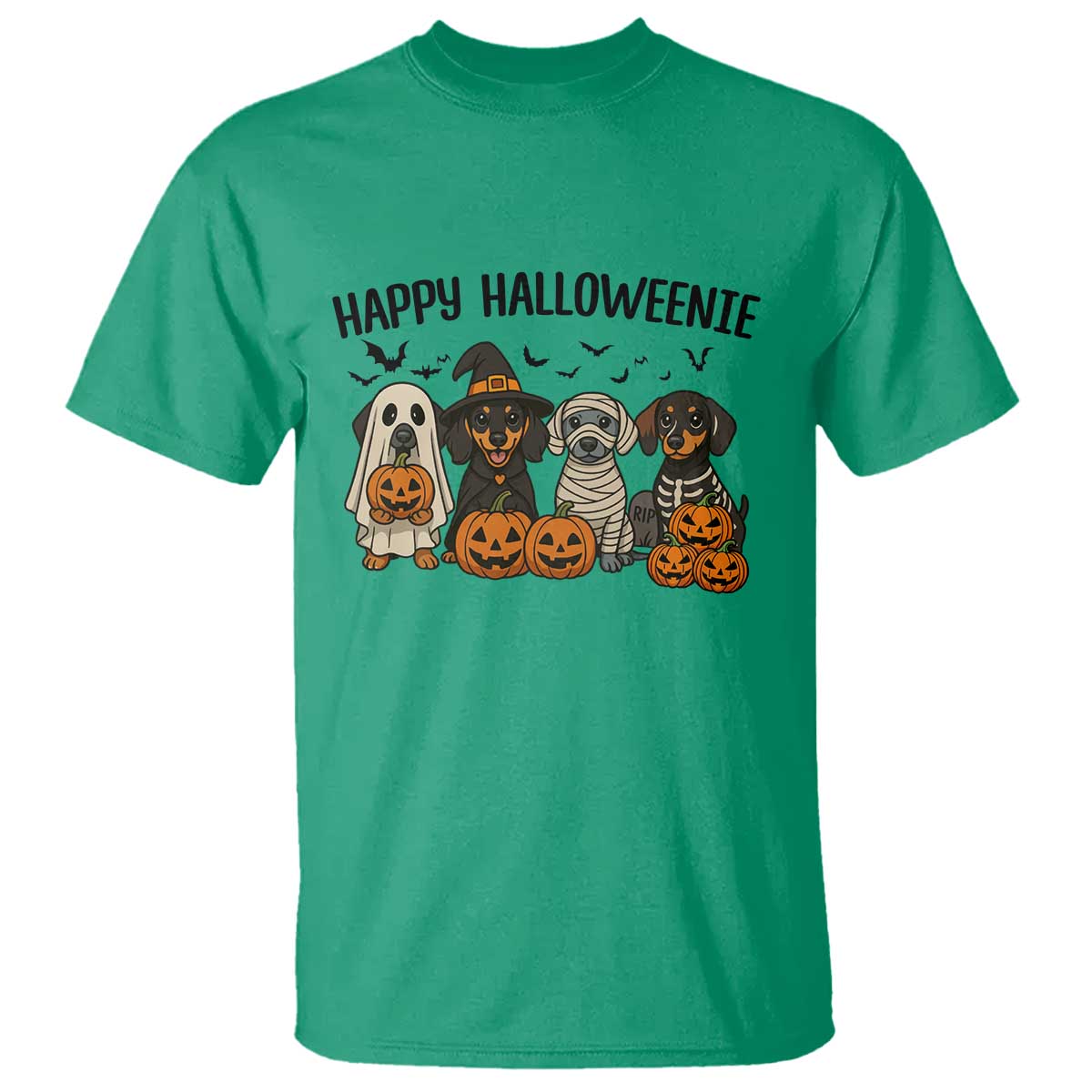 Funny Halloween Dachshund T Shirt Happy Halloweenie - Wonder Print Shop