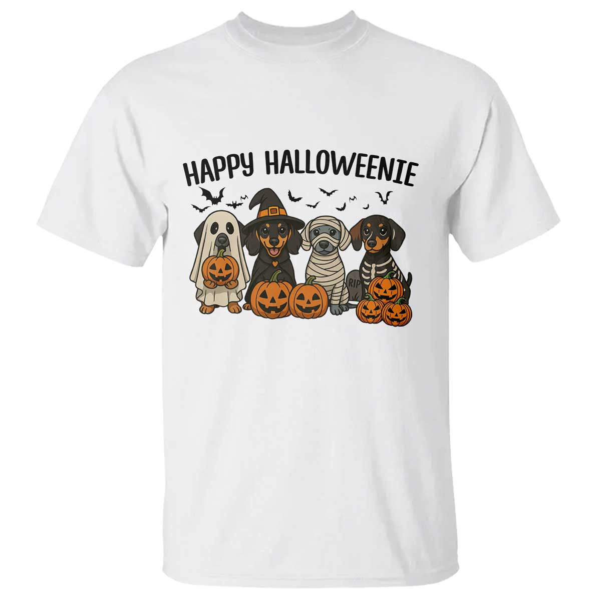 Funny Halloween Dachshund T Shirt Happy Halloweenie - Wonder Print Shop