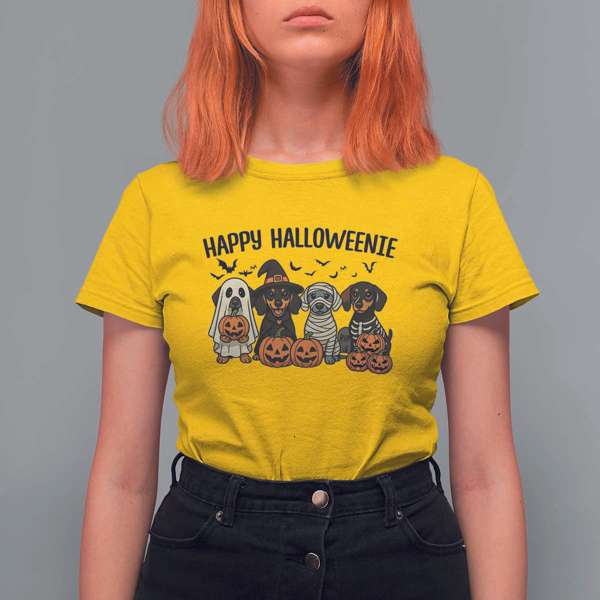 Funny Halloween Dachshund T Shirt For Women Happy Halloweenie - Wonder Print Shop
