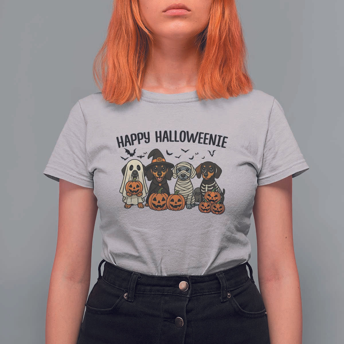 Funny Halloween Dachshund T Shirt For Women Happy Halloweenie - Wonder Print Shop