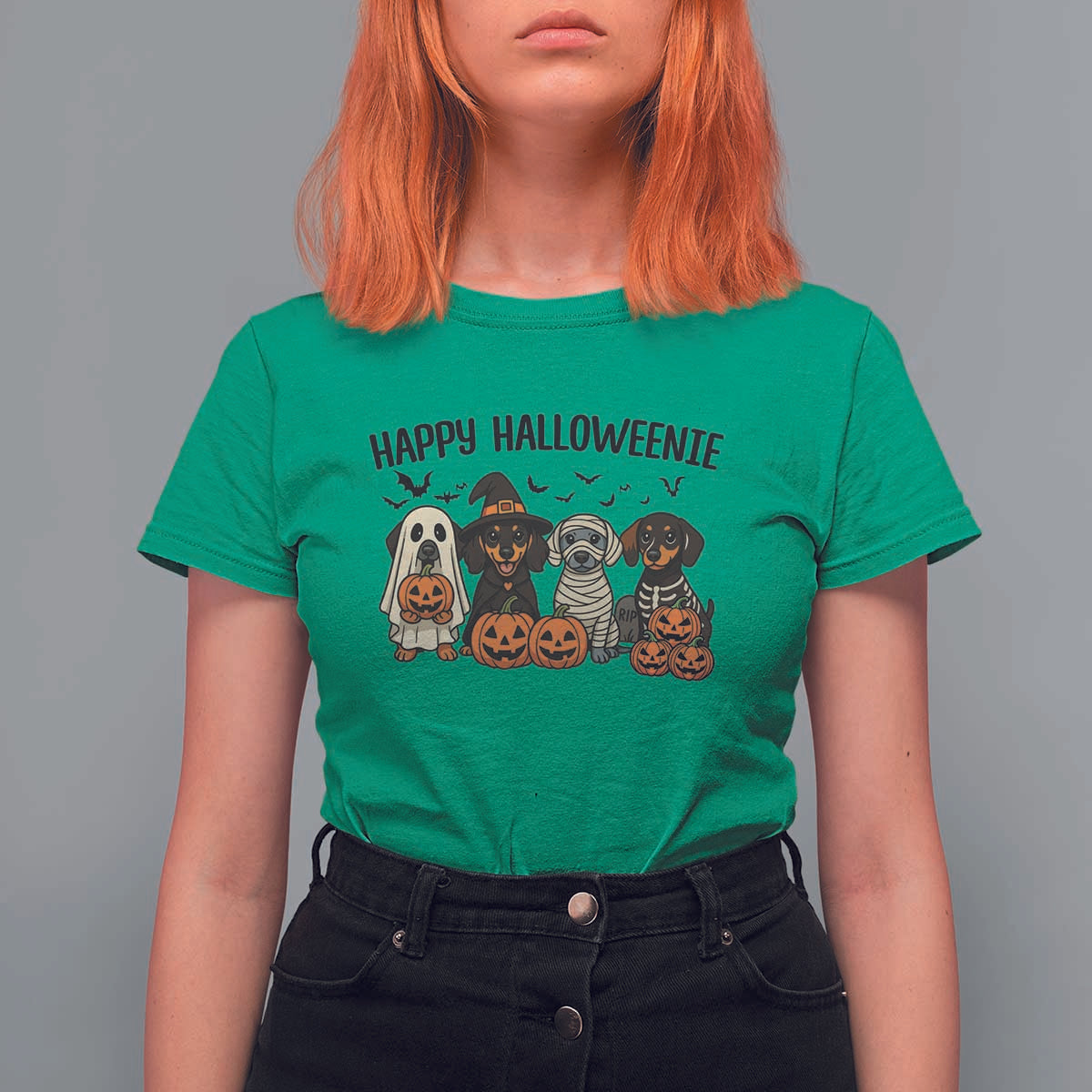 Funny Halloween Dachshund T Shirt For Women Happy Halloweenie - Wonder Print Shop