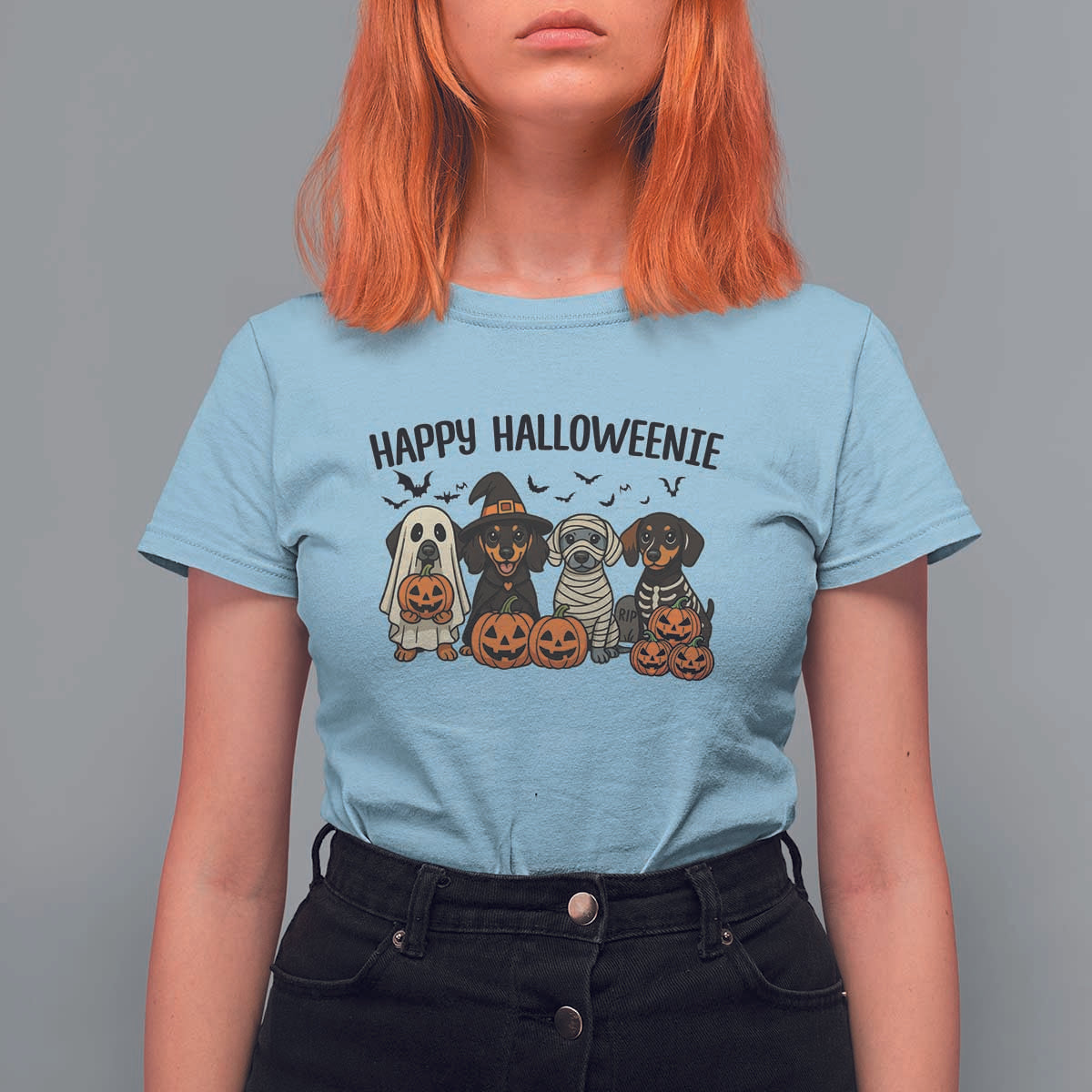 Funny Halloween Dachshund T Shirt For Women Happy Halloweenie - Wonder Print Shop