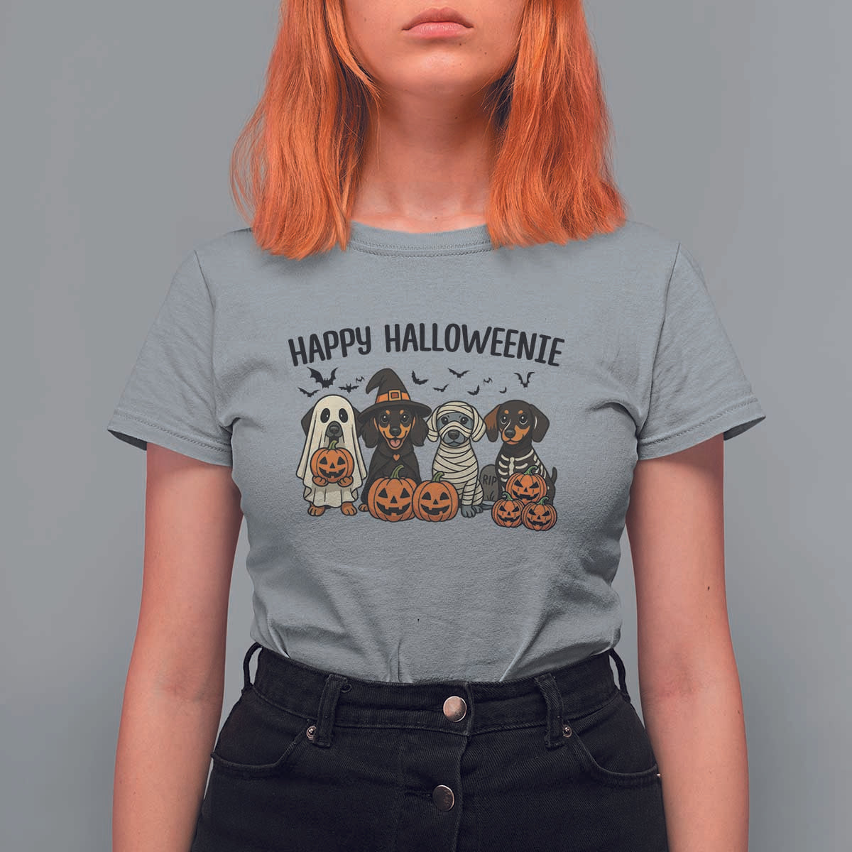 Funny Halloween Dachshund T Shirt For Women Happy Halloweenie - Wonder Print Shop