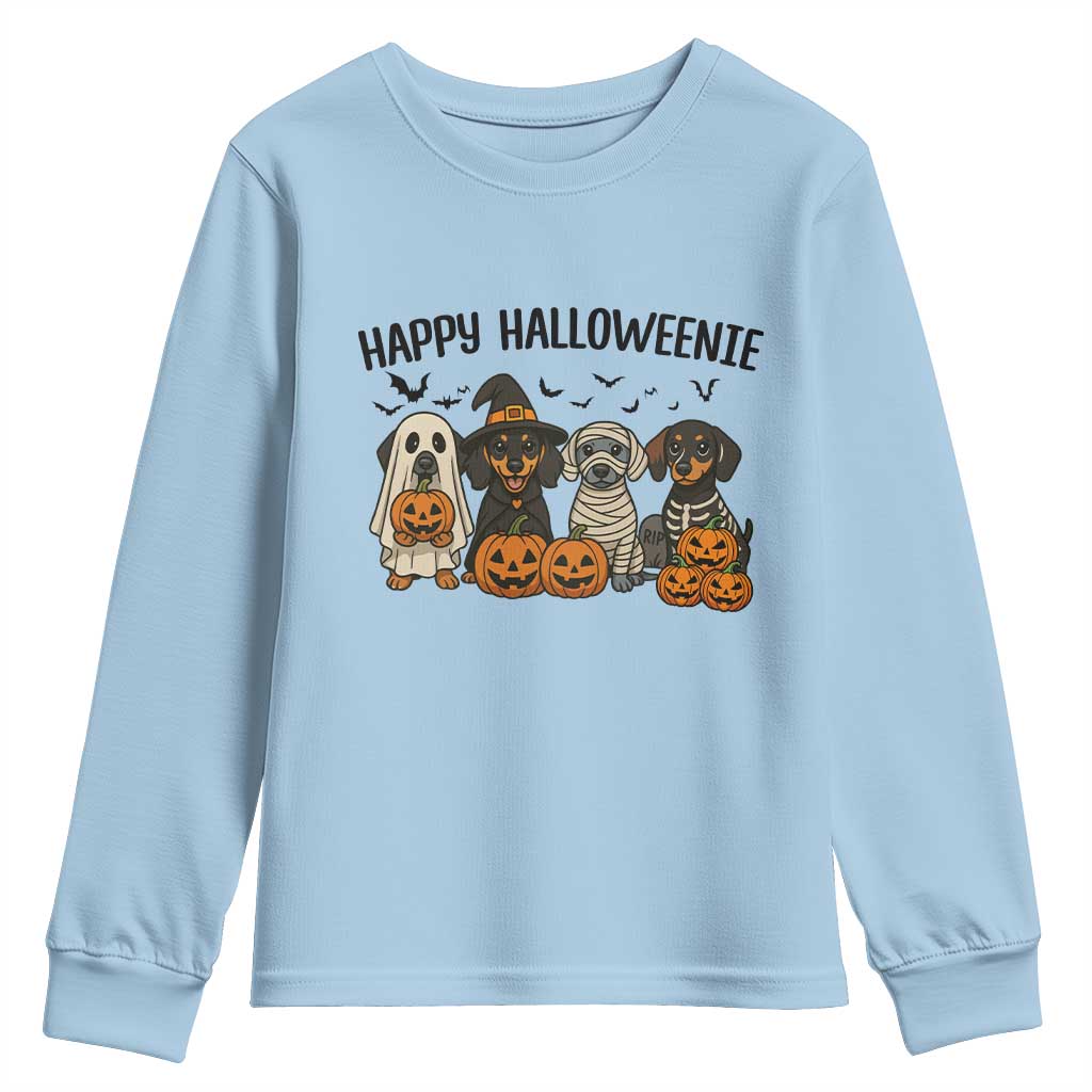 Funny Halloween Dachshund Youth Sweatshirt Happy Halloweenie - Wonder Print Shop