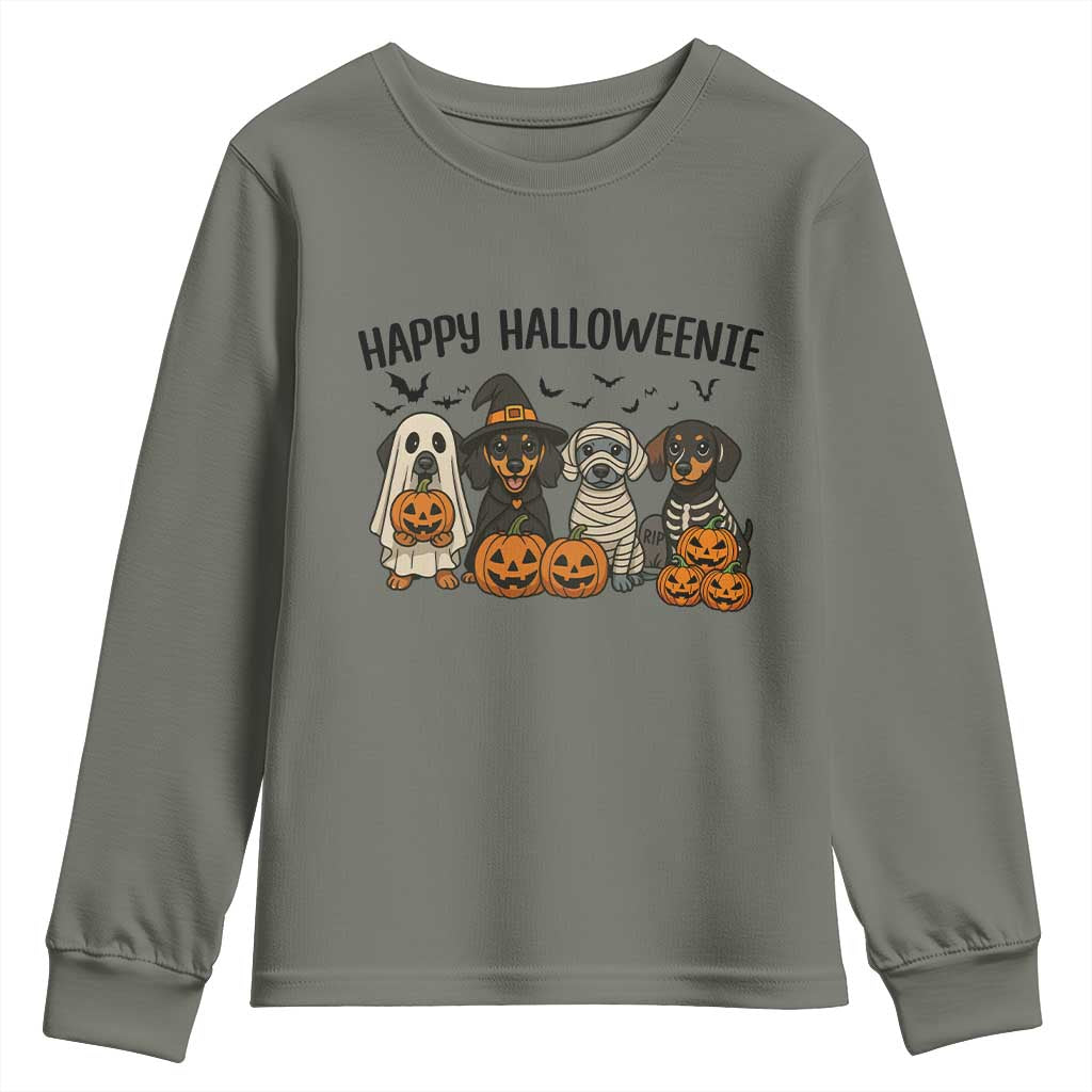 Funny Halloween Dachshund Youth Sweatshirt Happy Halloweenie - Wonder Print Shop