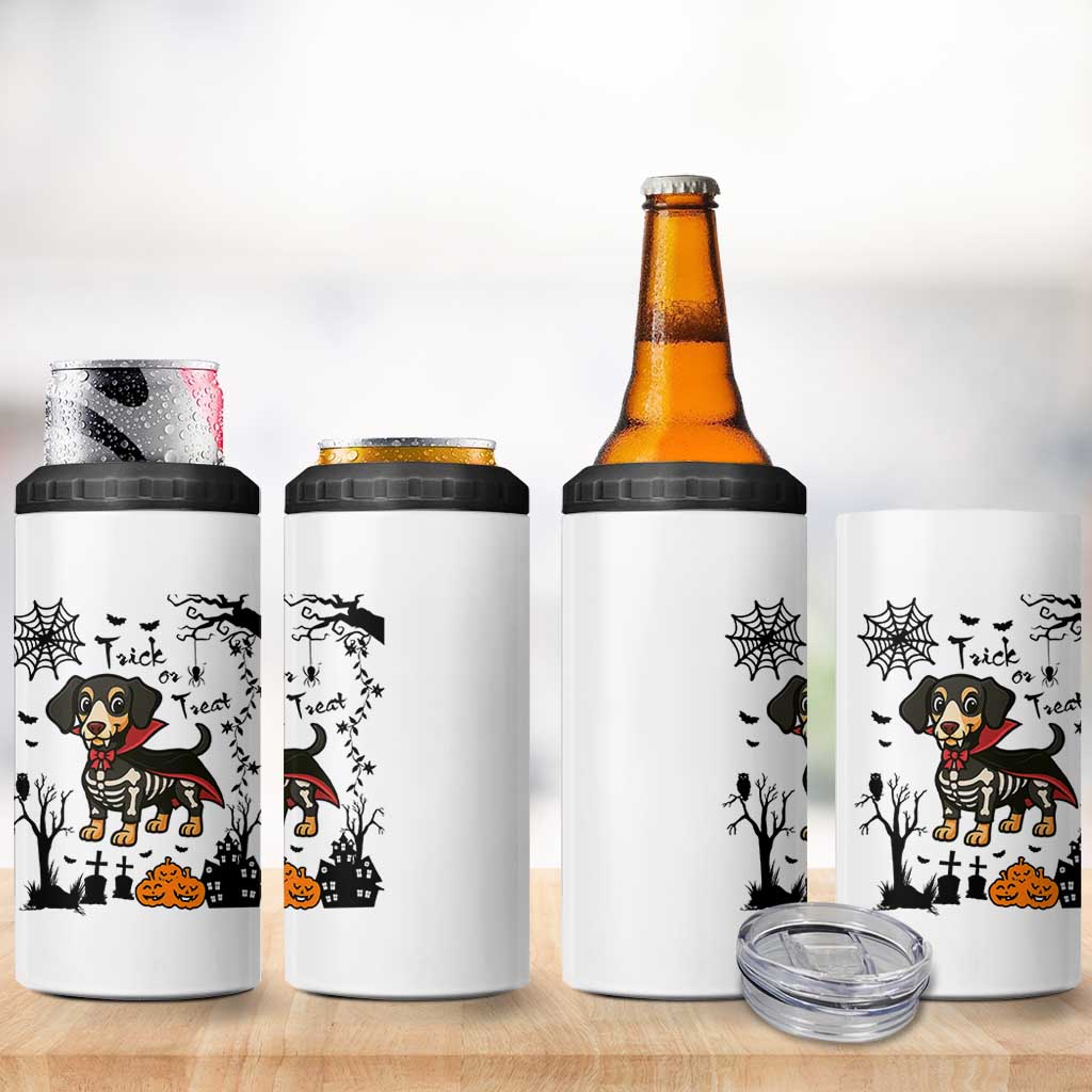 Funny Halloween Gift 4 in 1 Can Cooler Tumbler Trick Or Treat With My Dachshund Dracula