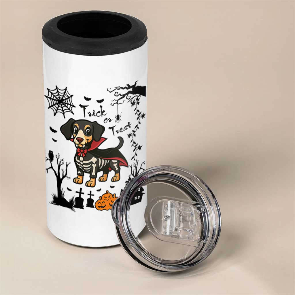 Funny Halloween Gift 4 in 1 Can Cooler Tumbler Trick Or Treat With My Dachshund Dracula