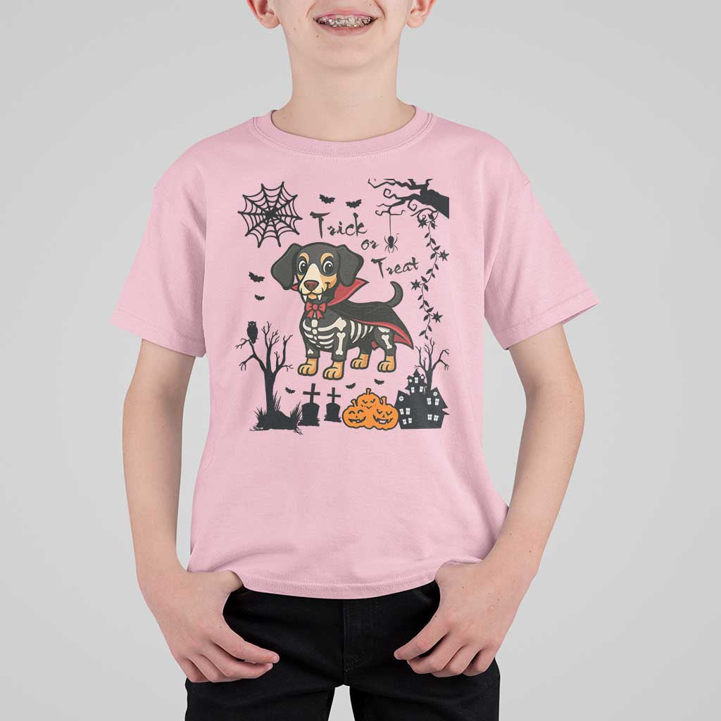 Funny Halloween Gift T Shirt For Kid Trick Or Treat With My Dachshund Dracula - Wonder Print Shop