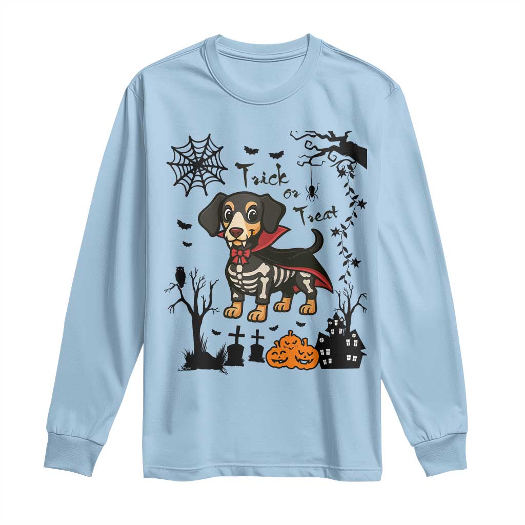 Funny Halloween Gift Long Sleeve Shirt Trick Or Treat With My Dachshund Dracula - Wonder Print Shop