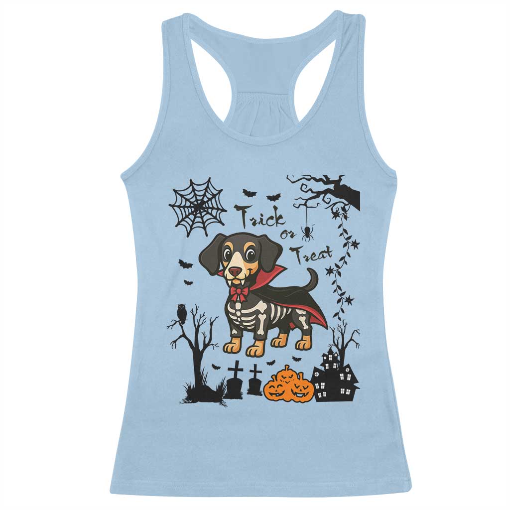Funny Halloween Gift Racerback Tank Top Trick Or Treat With My Dachshund Dracula - Wonder Print Shop