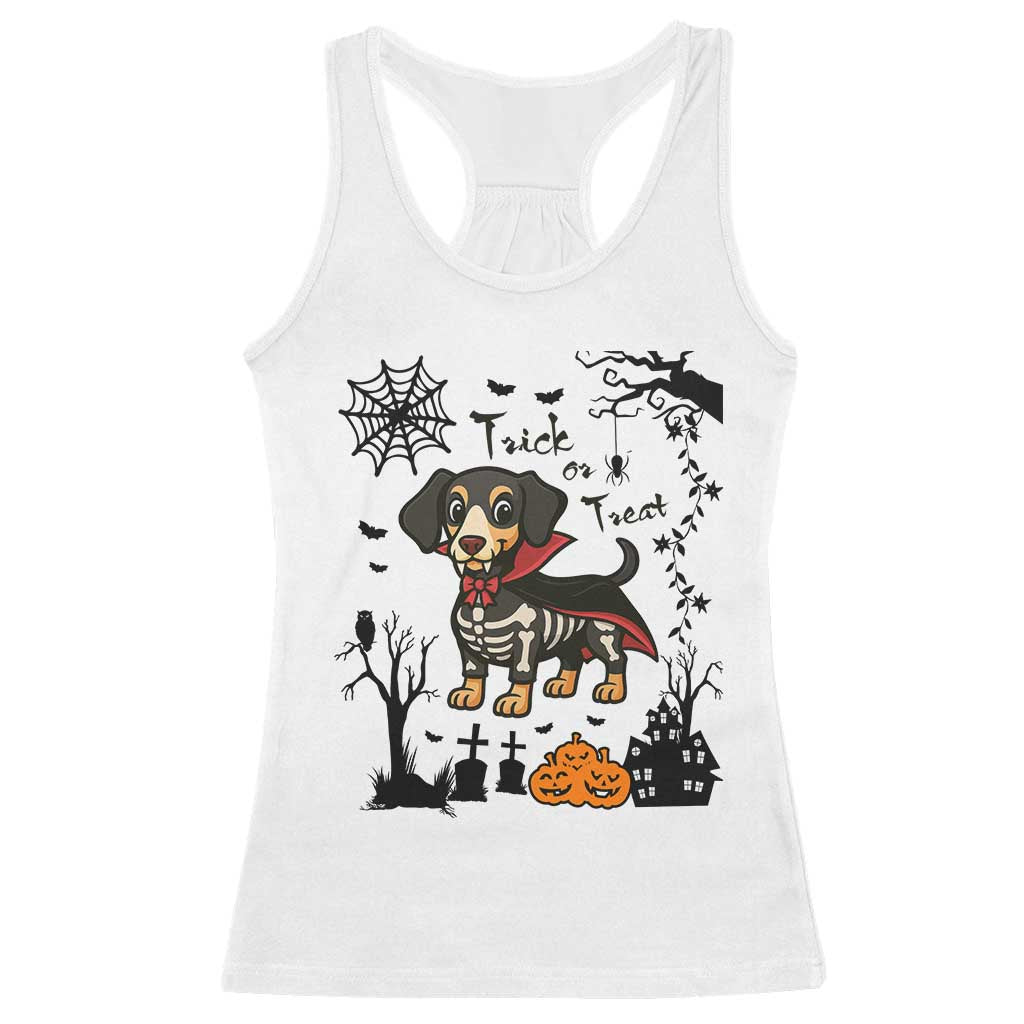 Funny Halloween Gift Racerback Tank Top Trick Or Treat With My Dachshund Dracula - Wonder Print Shop