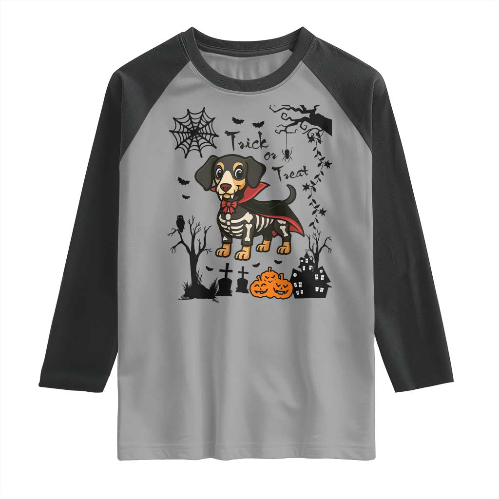 Funny Halloween Gift Raglan Shirt Trick Or Treat With My Dachshund Dracula - Wonder Print Shop