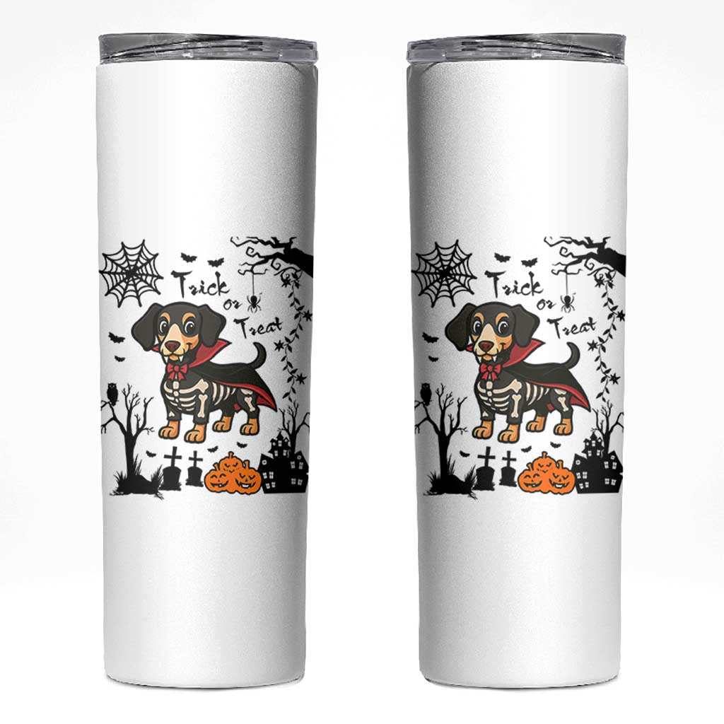 Funny Halloween Gift Skinny Tumbler Trick Or Treat With My Dachshund Dracula