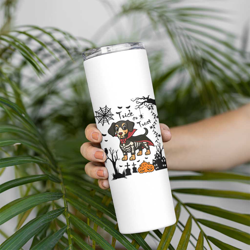 Funny Halloween Gift Skinny Tumbler Trick Or Treat With My Dachshund Dracula
