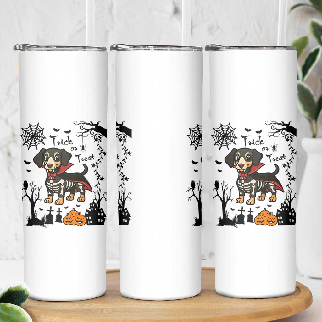 Funny Halloween Gift Skinny Tumbler Trick Or Treat With My Dachshund Dracula