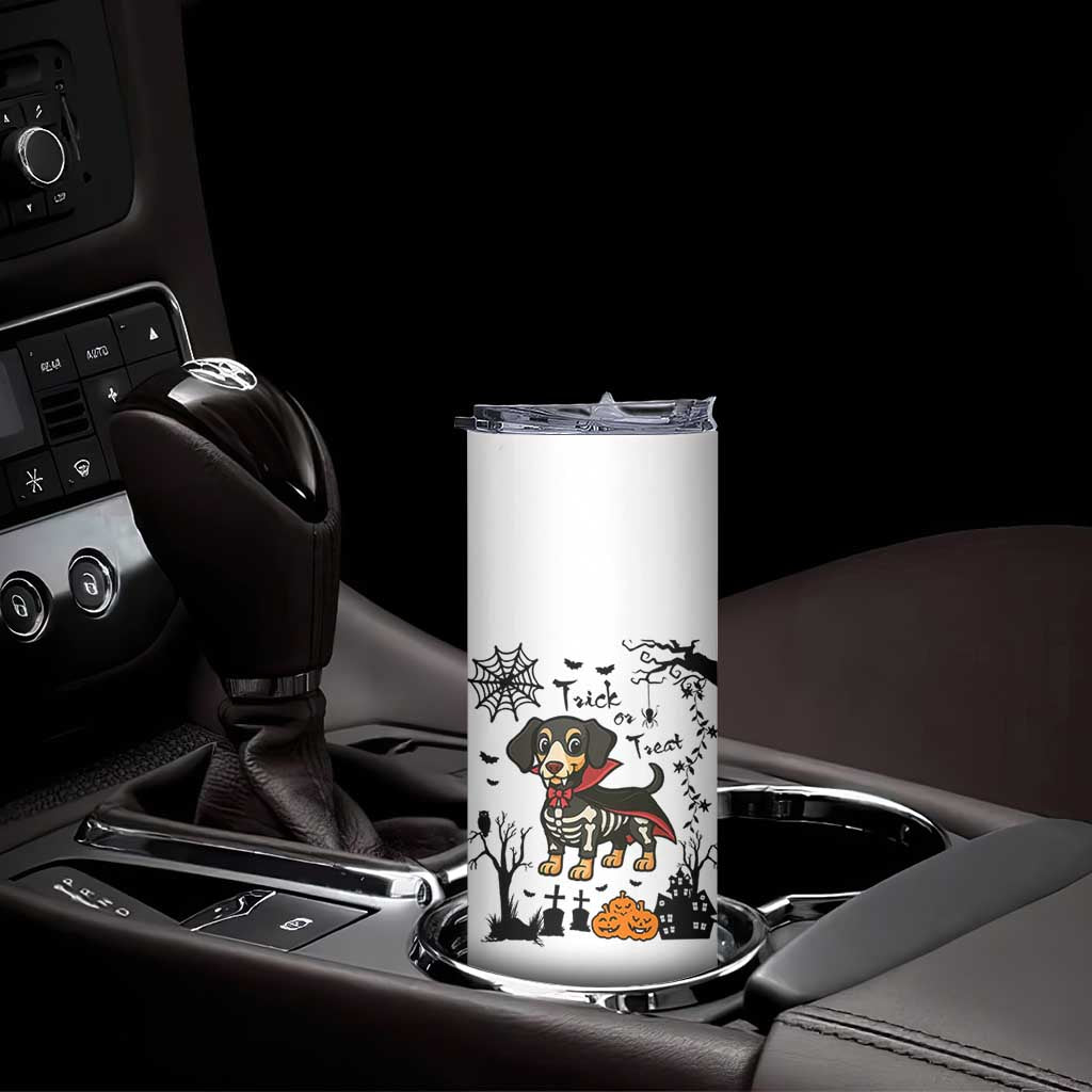 Funny Halloween Gift Skinny Tumbler Trick Or Treat With My Dachshund Dracula