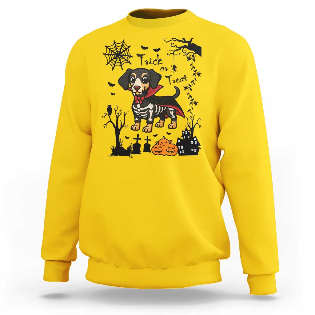 Funny Halloween Gift Sweatshirt Trick Or Treat With My Dachshund Dracula - Wonder Print Shop