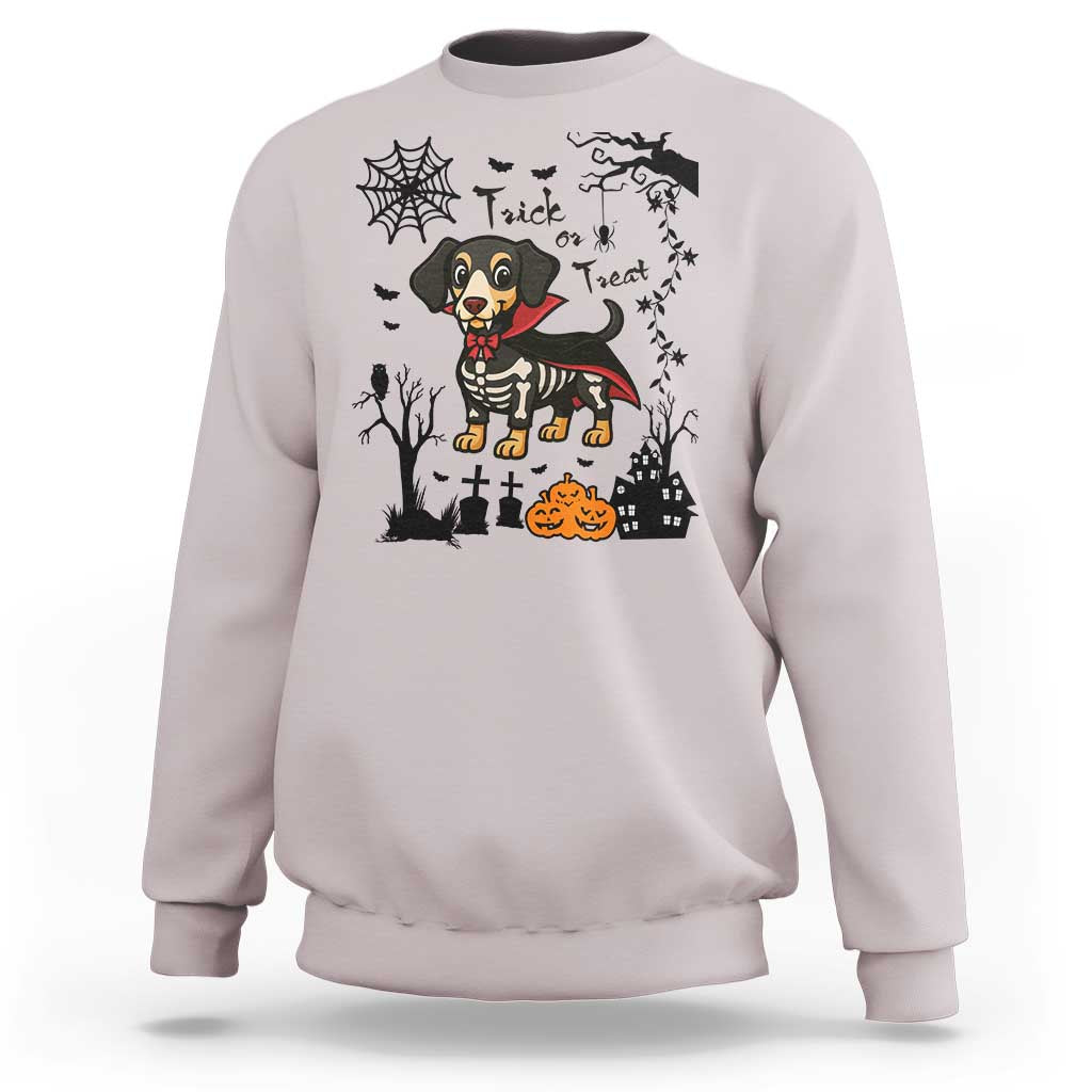 Funny Halloween Gift Sweatshirt Trick Or Treat With My Dachshund Dracula - Wonder Print Shop
