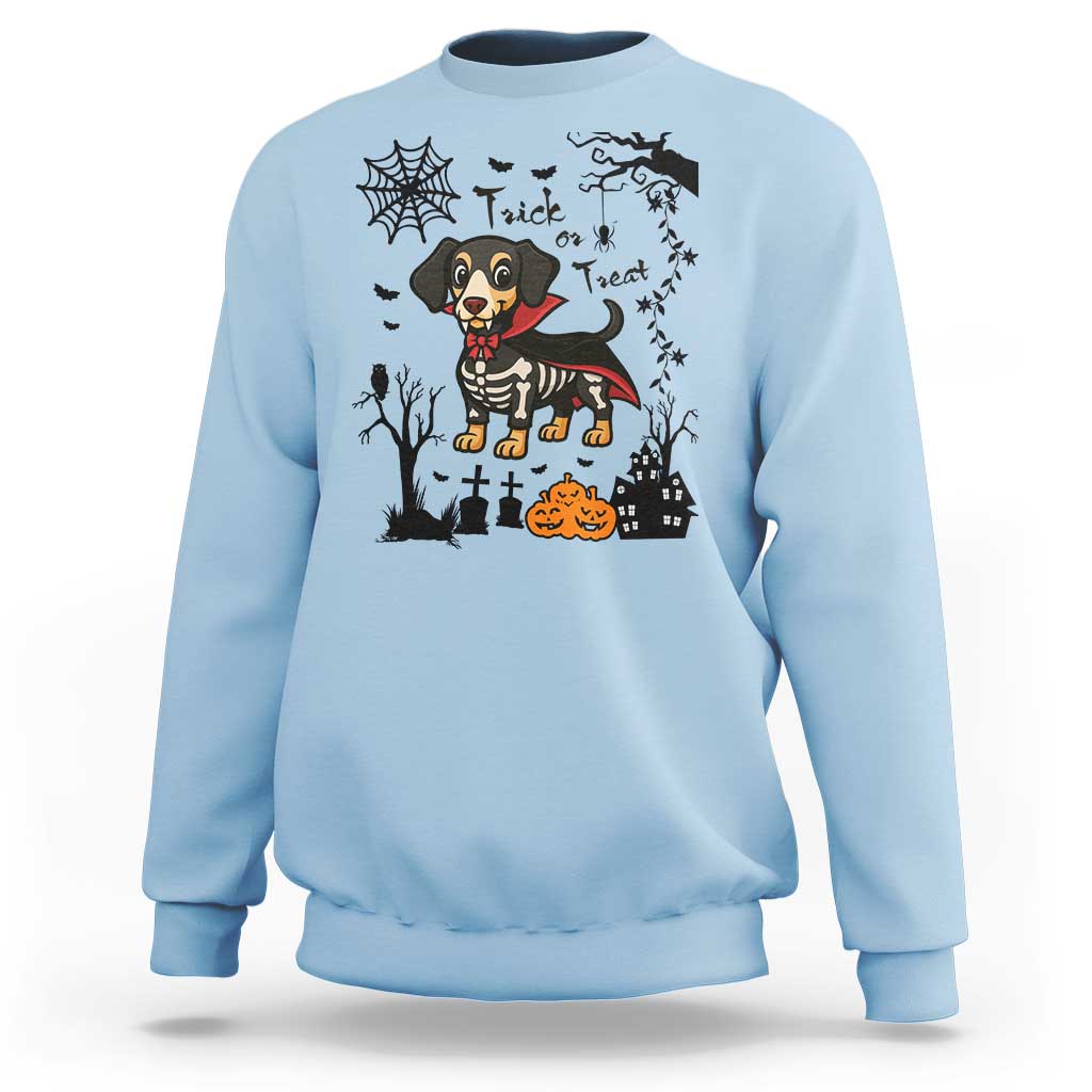 Funny Halloween Gift Sweatshirt Trick Or Treat With My Dachshund Dracula - Wonder Print Shop