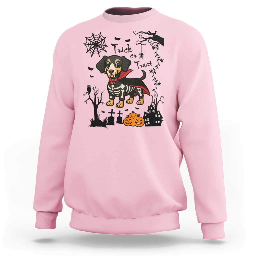 Funny Halloween Gift Sweatshirt Trick Or Treat With My Dachshund Dracula - Wonder Print Shop