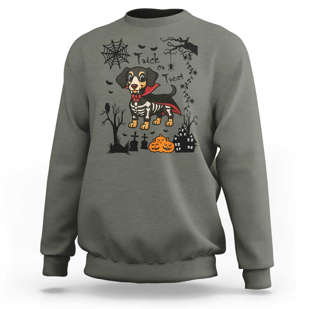 Funny Halloween Gift Sweatshirt Trick Or Treat With My Dachshund Dracula - Wonder Print Shop