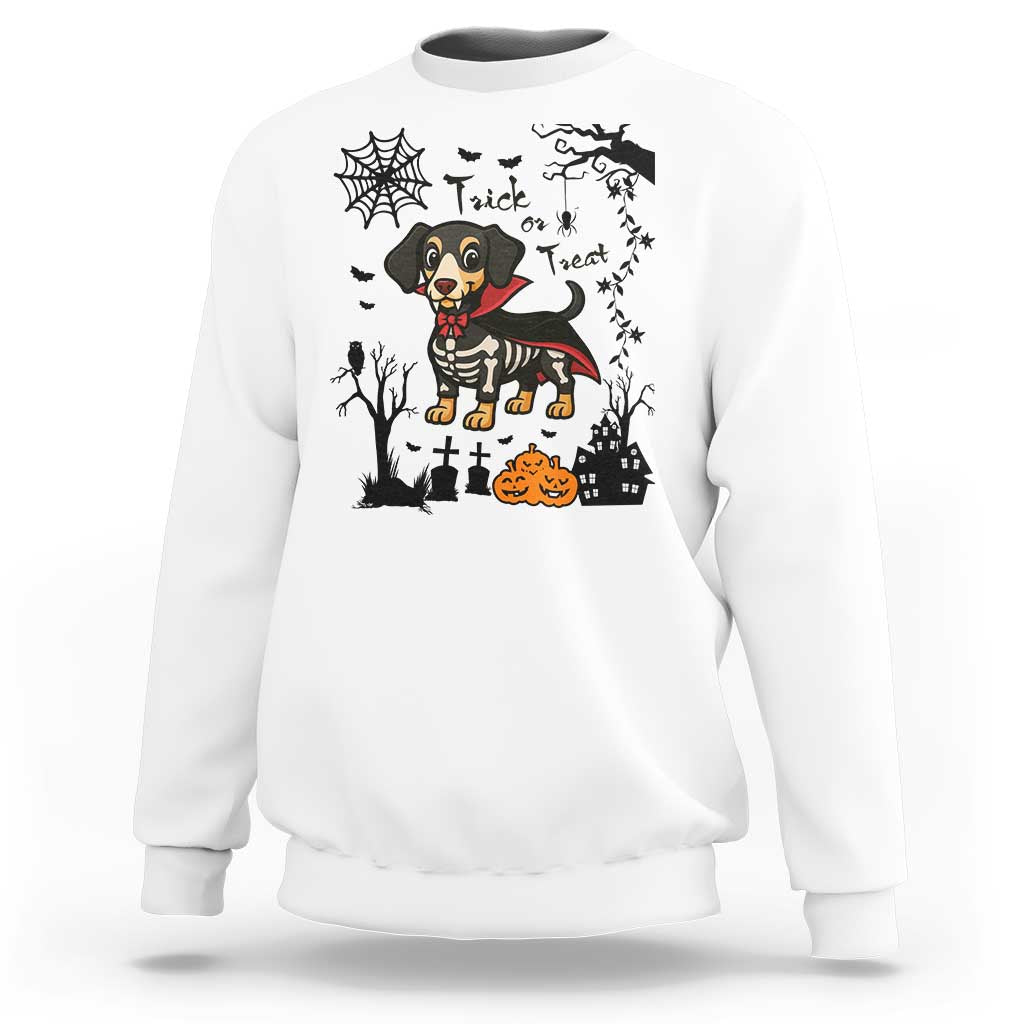Funny Halloween Gift Sweatshirt Trick Or Treat With My Dachshund Dracula - Wonder Print Shop