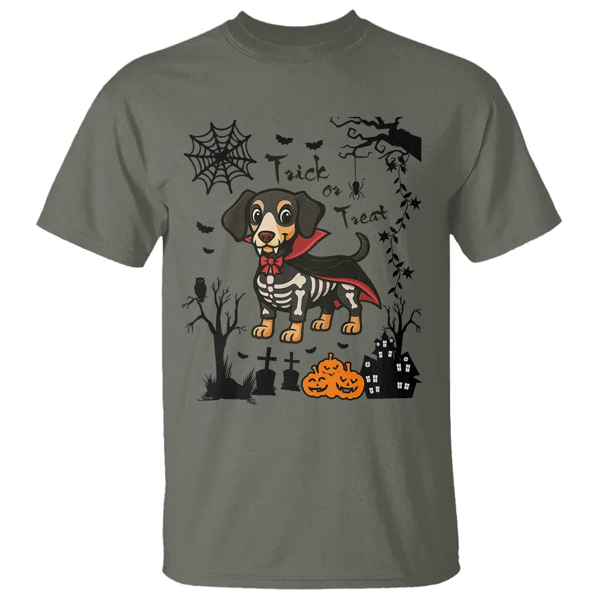 Funny Halloween Gift T Shirt Trick Or Treat With My Dachshund Dracula - Wonder Print Shop