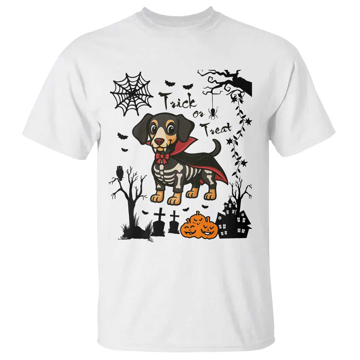 Funny Halloween Gift T Shirt Trick Or Treat With My Dachshund Dracula - Wonder Print Shop