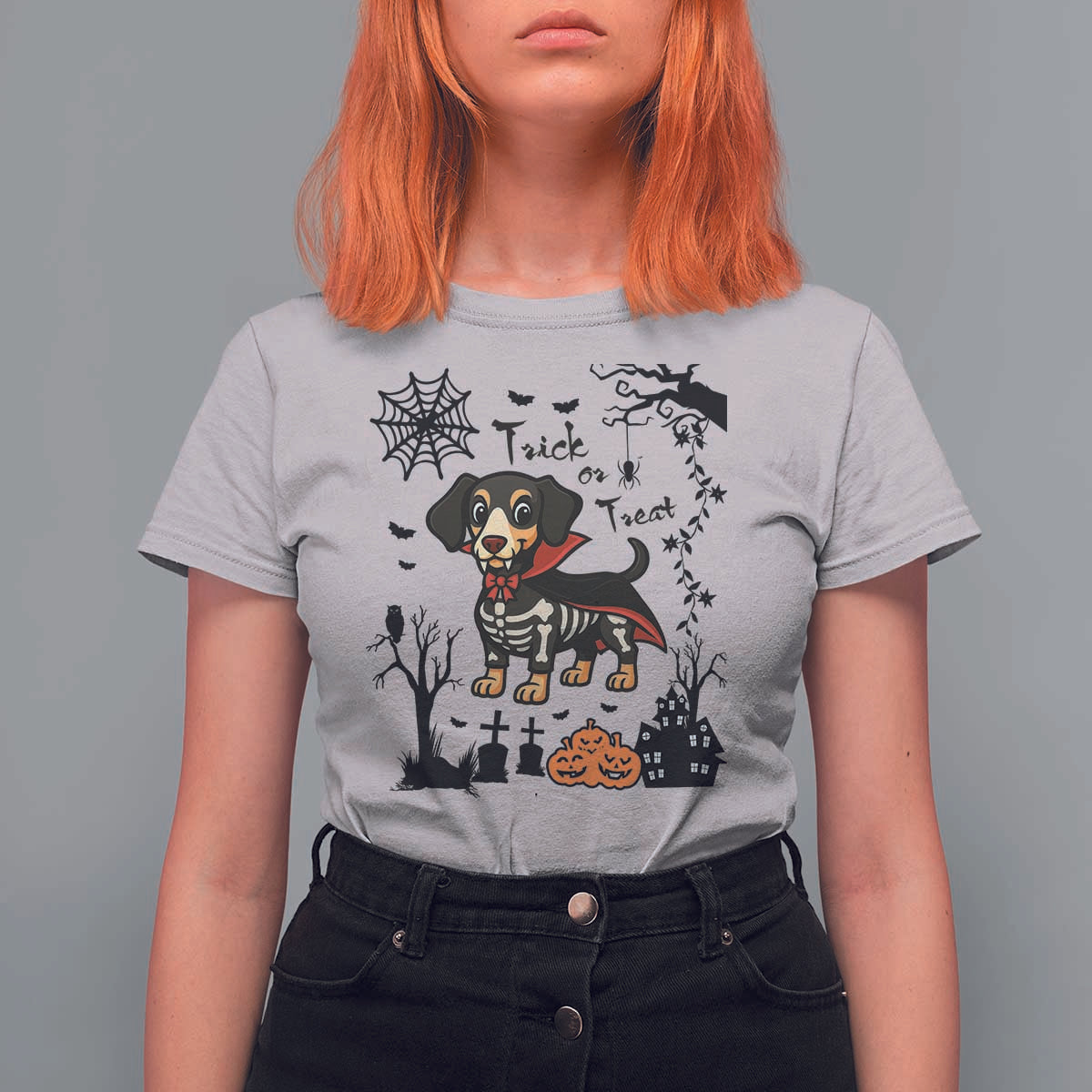 Funny Halloween Gift T Shirt For Women Trick Or Treat With My Dachshund Dracula - Wonder Print Shop