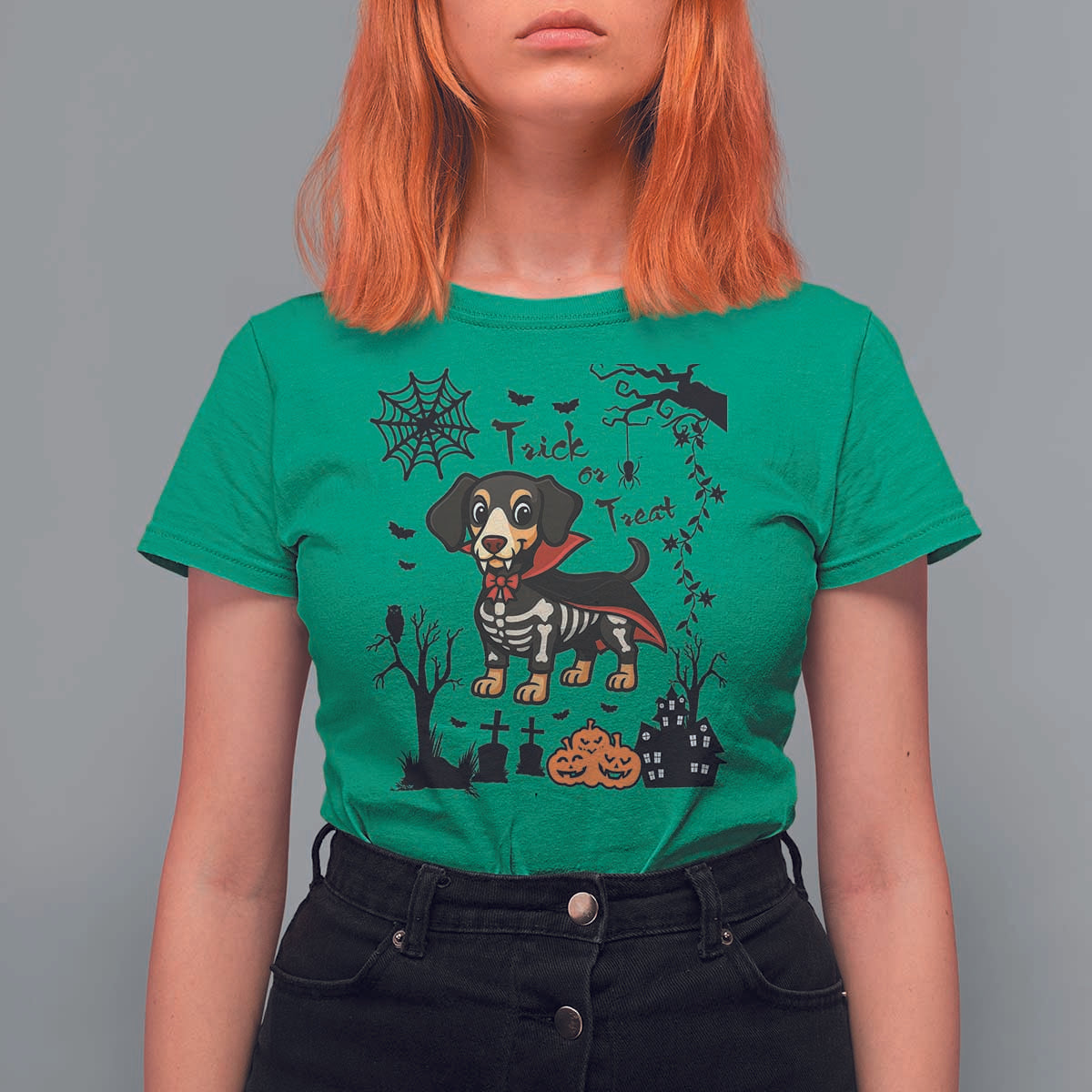 Funny Halloween Gift T Shirt For Women Trick Or Treat With My Dachshund Dracula - Wonder Print Shop