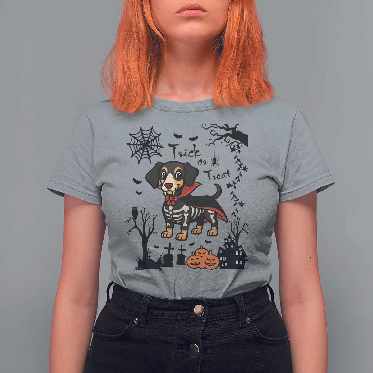 Funny Halloween Gift T Shirt For Women Trick Or Treat With My Dachshund Dracula - Wonder Print Shop