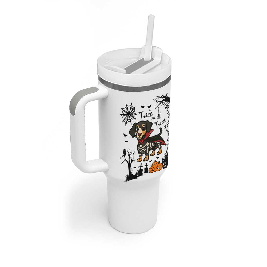 Funny Halloween Gift Tumbler With Handle Trick Or Treat With My Dachshund Dracula