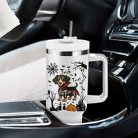 Funny Halloween Gift Tumbler With Handle Trick Or Treat With My Dachshund Dracula