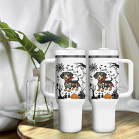 Funny Halloween Gift Tumbler With Handle Trick Or Treat With My Dachshund Dracula