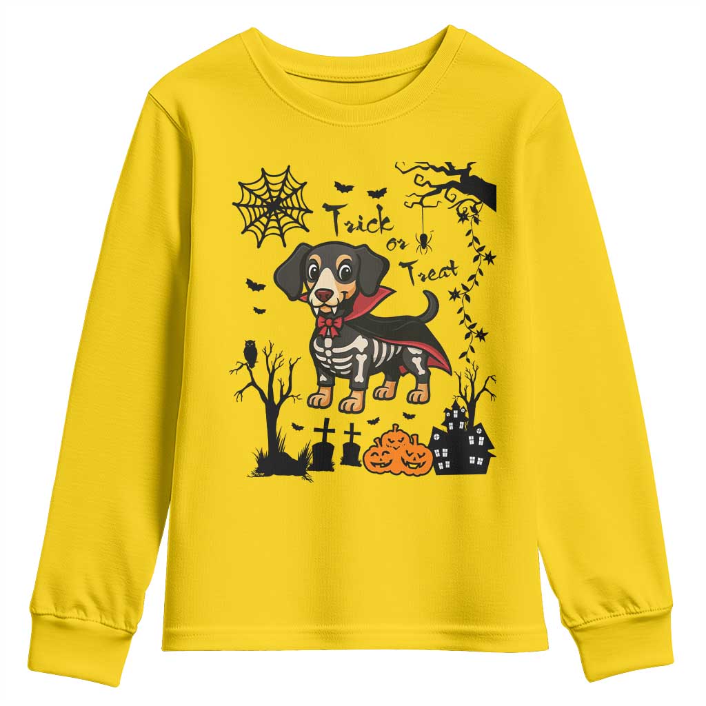 Funny Halloween Gift Youth Sweatshirt Trick Or Treat With My Dachshund Dracula - Wonder Print Shop